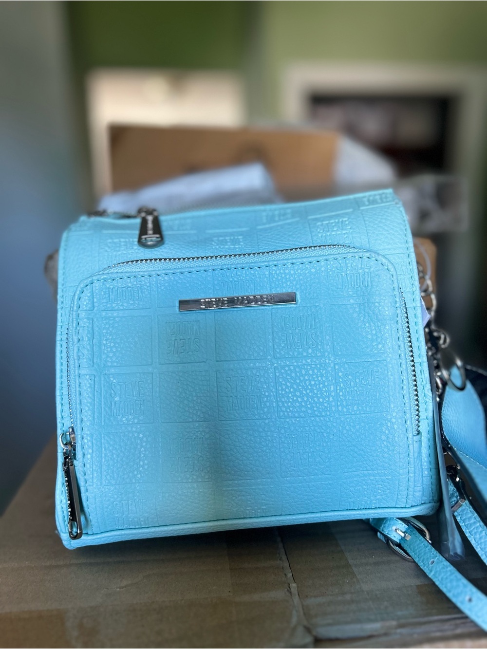 Light Blue Crossbody Bag with Embossed Texture